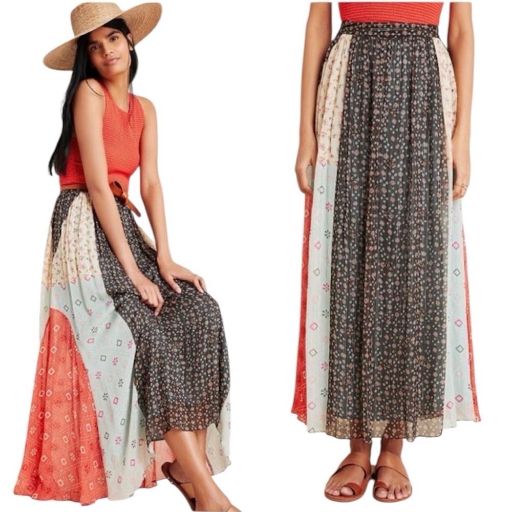 Anthropologie Verb by Pallavi Singhee Margot Pleated Maxi Skirt Size 6 Petite